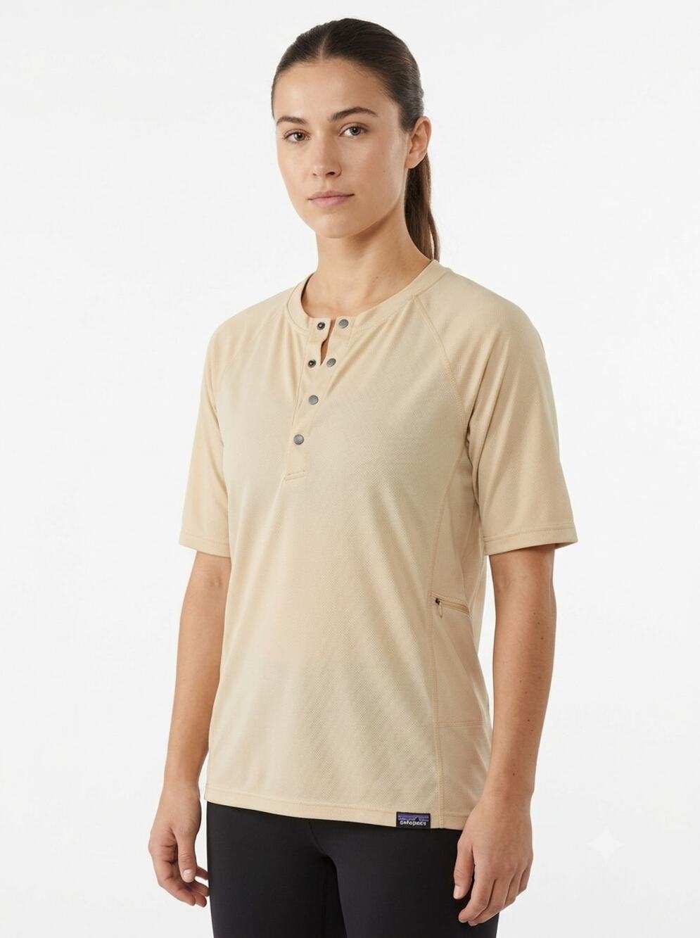 Patagonia Capilene Cool Trail Henley Shirt Women's XS Yellow Short Sleeve Sports